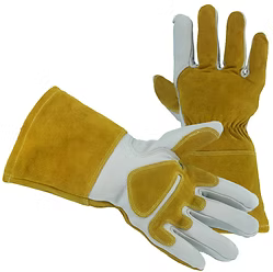 Foam Lined Cowhide Grain Welders Glove, Natural Premium Grade, Golden Brown Cuff, Reinforced Patches, Keystone Thumb, S-XL