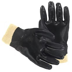 Black PVC, Smooth Finish, Interlock Lining, Knit Wrist, Large