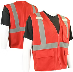 Red 5 Pocket Mesh Vest with Silver Reflective Stripes. Sizes M-5XL