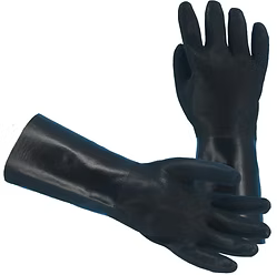 Black PVC, Double Dipped Sandy Finish, Interlock Lining, 14" Gauntlet Cuff