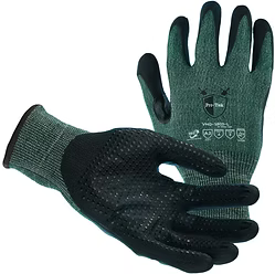 18 Gauge Cut 3, Abrasion 4, Puncture 3. Dotted Nitrile Palm, Black HPPE Liner, S-2XL