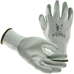 13-gauge Pepper Color HPPE Fiber A4 Cut, Polyurethane Palm Coating, Leather Thumb Crotch, S-2XL