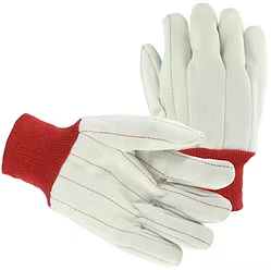 Premium quality double palm, bleached white nap-in red knit wrist.