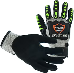 HPPE Impact Level 2 Glove, Cut A6, Black Sandy Nitrile Palm, Velcro Closure, S-2XL