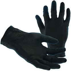 Black Nitrile, Heavy Texture Diamond Pattern, 8 mil, Extended Cuff, Sizes S-2XL
