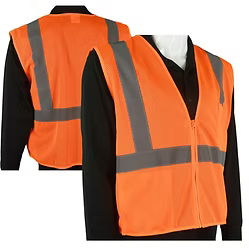 Class 2 Safety Vest, Hi-Vis Orange, All Mesh, 2 Pockets, 2 inch Reflective Stripes. Sizes: M-4XL