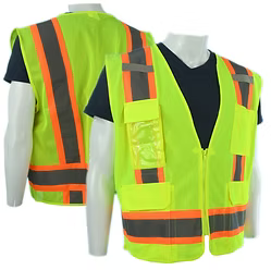 Class 2 Lime Safety Vest . 6 Pockets, Silver Reflective Stripes with Orange Trim. SX-5XL