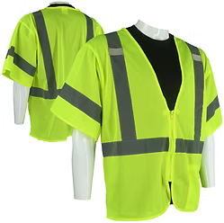 Class 3 Yellow Mesh, Reflective Stripe, Inside Pocket, Zipper Front, Sizes M-5XL
